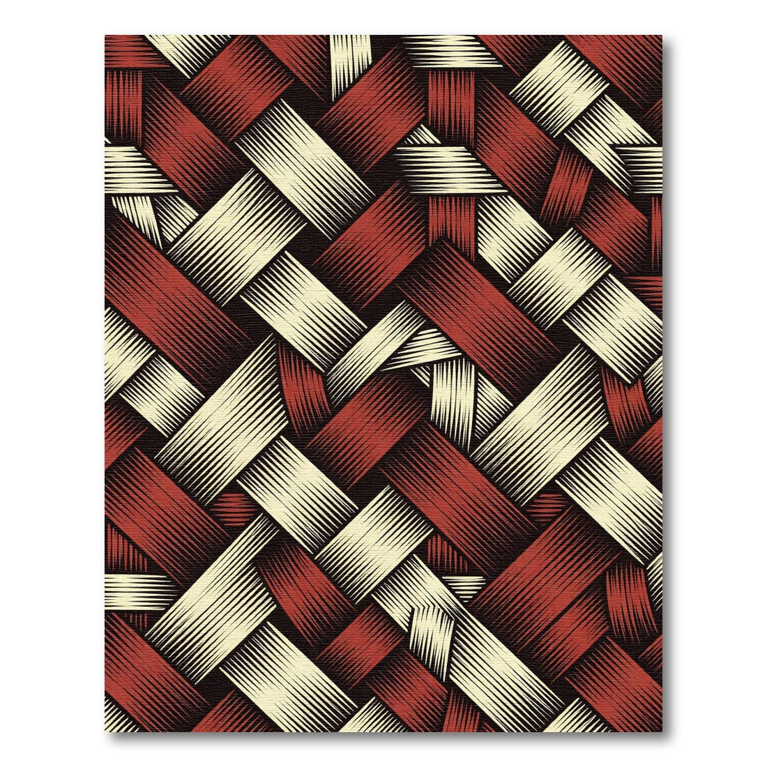 Woven Red Cream Interlocking Stripes Rug
