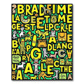 Vibrant Yellow Doodle Animals Alphabet Rug