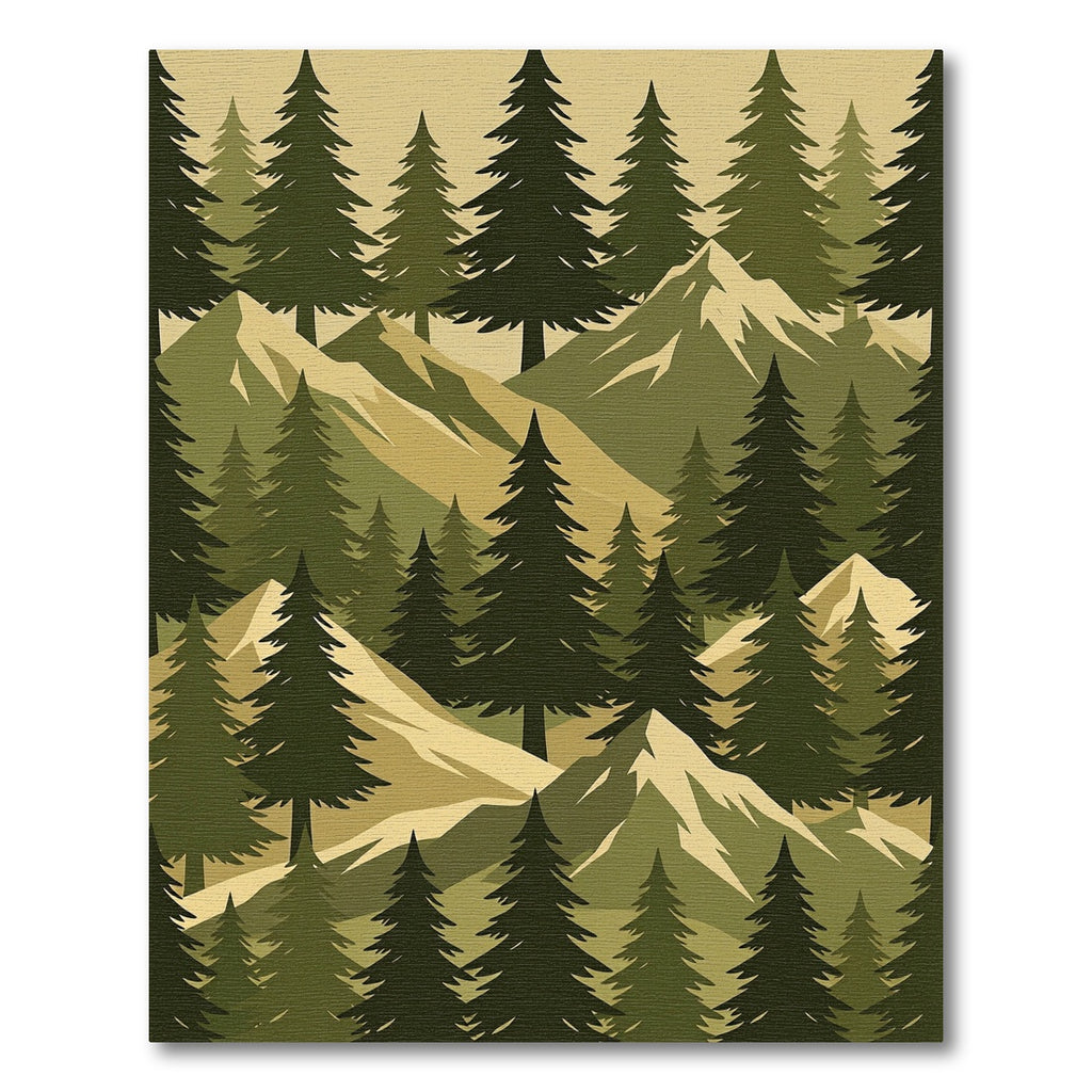 Earthy Pine Forest Mountain Landscape Rug