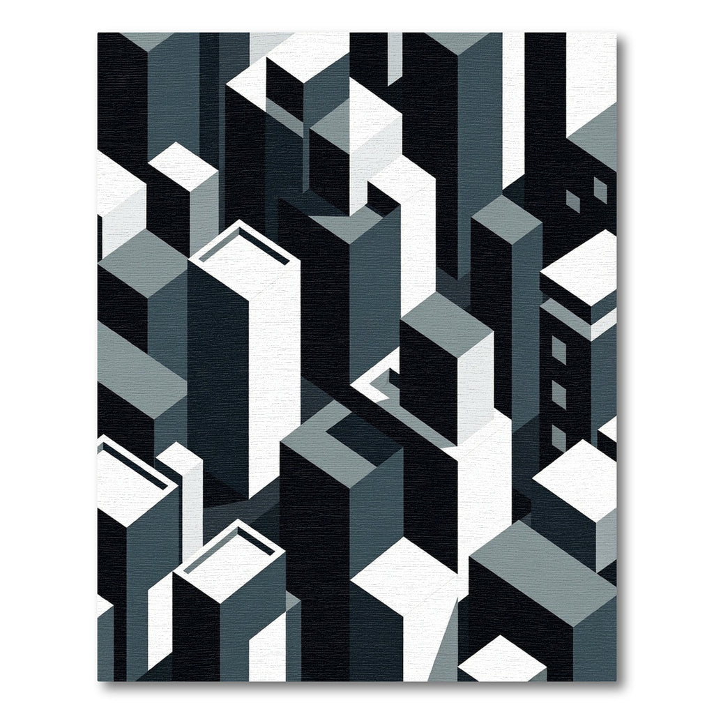 Monochrome Geometric Cityscape Blocks Rug