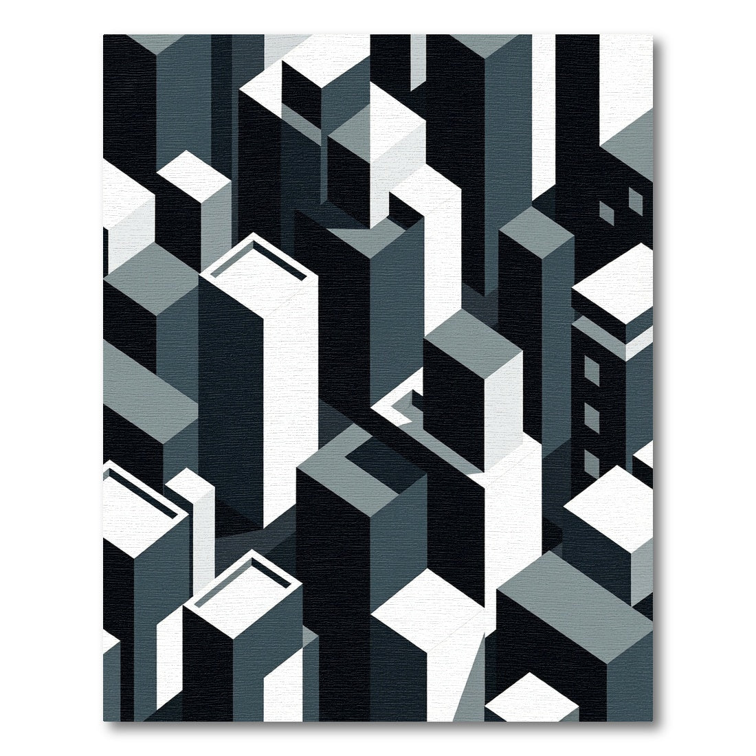 Monochrome Geometric Cityscape Blocks Rug