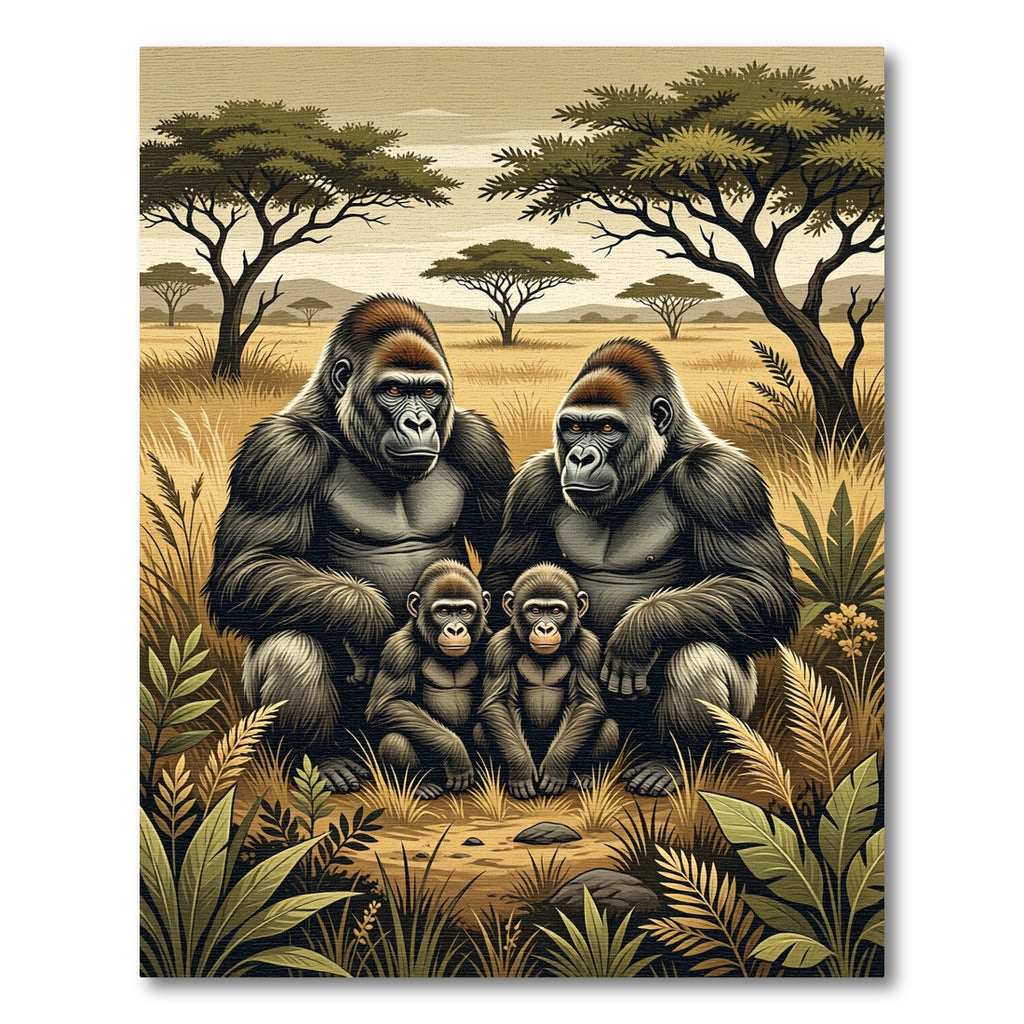 Earthy Serengeti Gorilla Family Portrait Rug