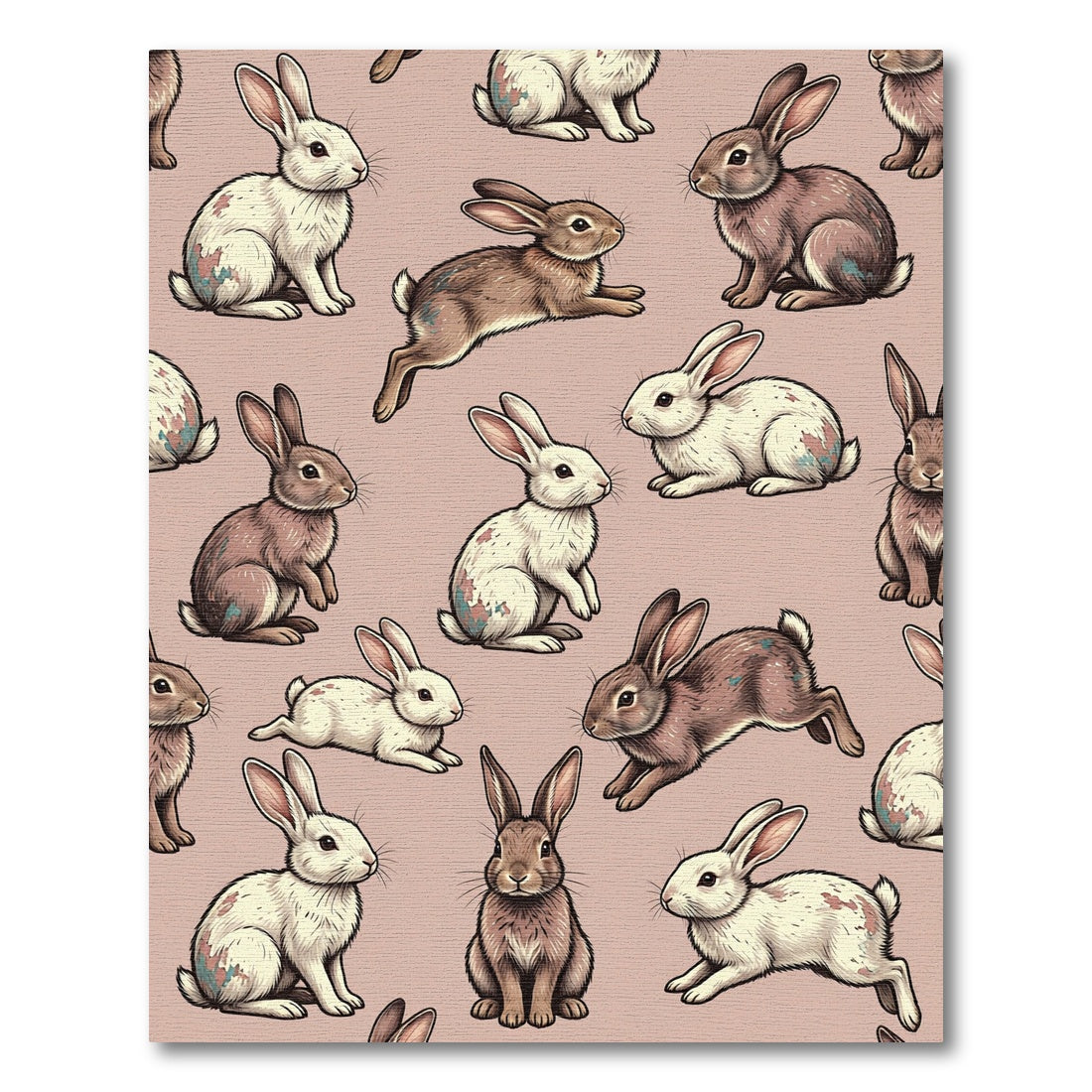 Whimsical Dusty Pink Rabbit Meadow Rug