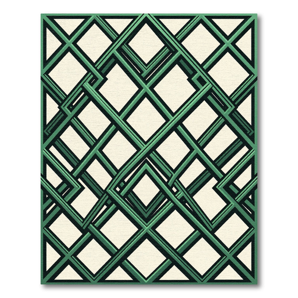 Emerald Interlocking Geometric Lattice Rug