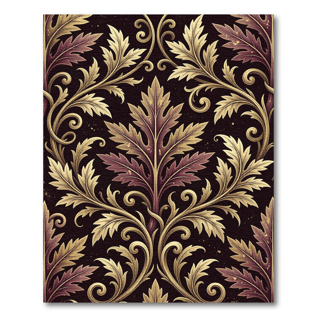 Elegant Damask Gold and Deep Plum Rug