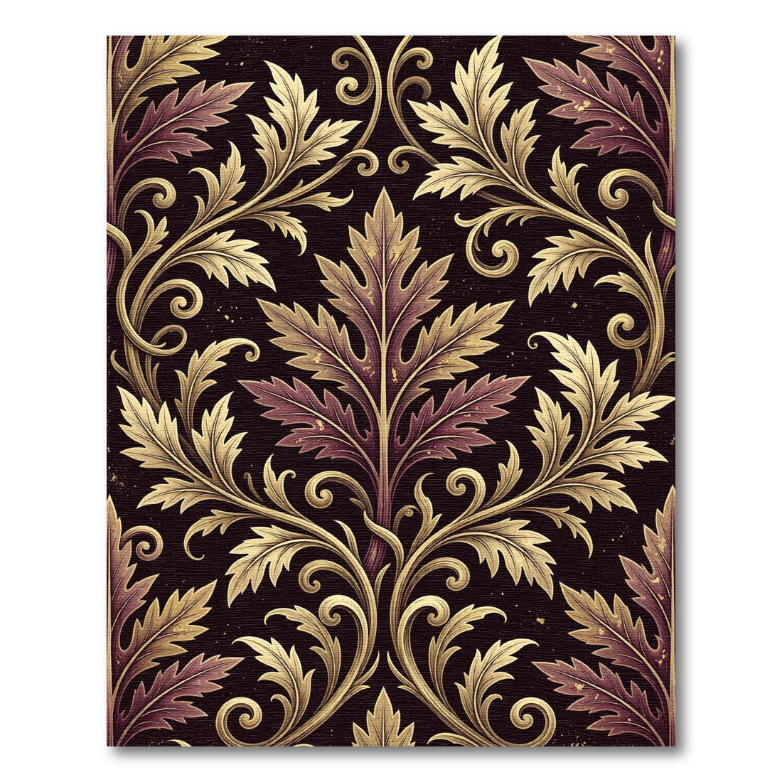 Elegant Damask Gold and Deep Plum Rug