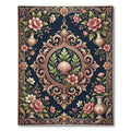 Ornate Pink Floral Damask Teal Rug