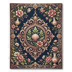Ornate Pink Floral Damask Teal Rug