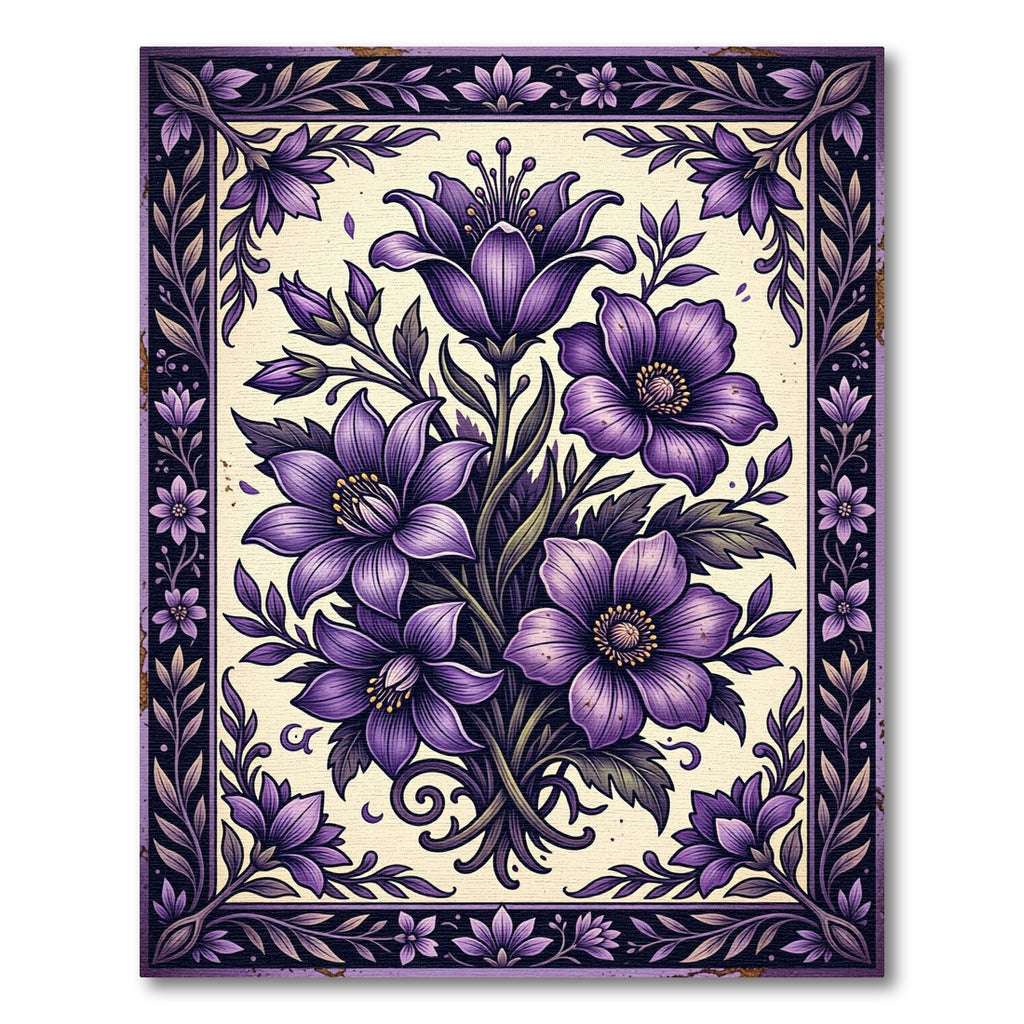 Elegant Violet Lily Botanical Art Rug