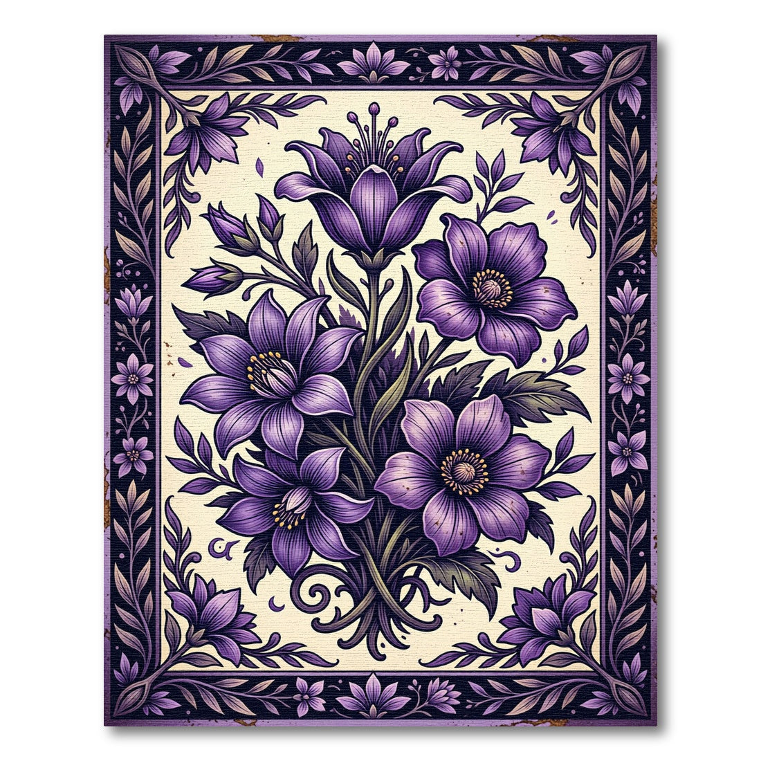 Elegant Violet Lily Botanical Art Rug