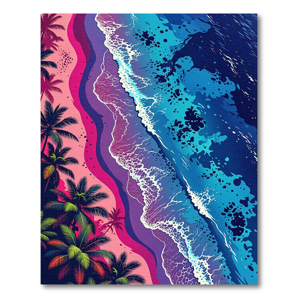 Vibrant Tropical Palm Sunset Ocean Wave Rug