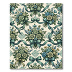 Cream and Teal Floral Ribbon Arrangement Rug