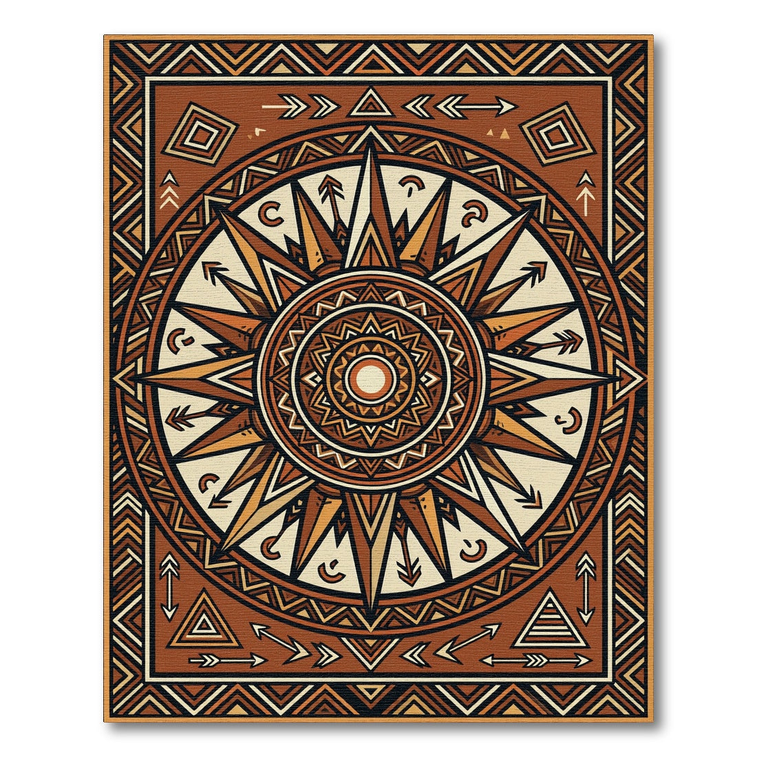 Geometric Sunburst Earthy Bronze Tapestry Rug