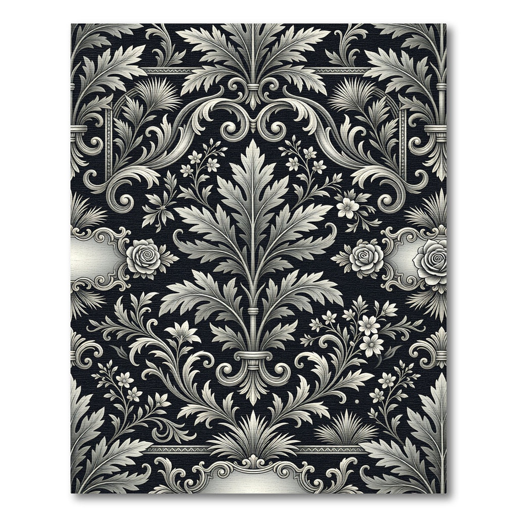Elegant Black Floral Scrollwork Rug