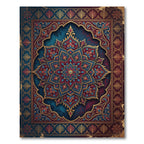 Crimson Blue Golden Medallion Frame Rug