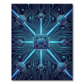 Neon Blue Cybernetic Circuit Grid Rug