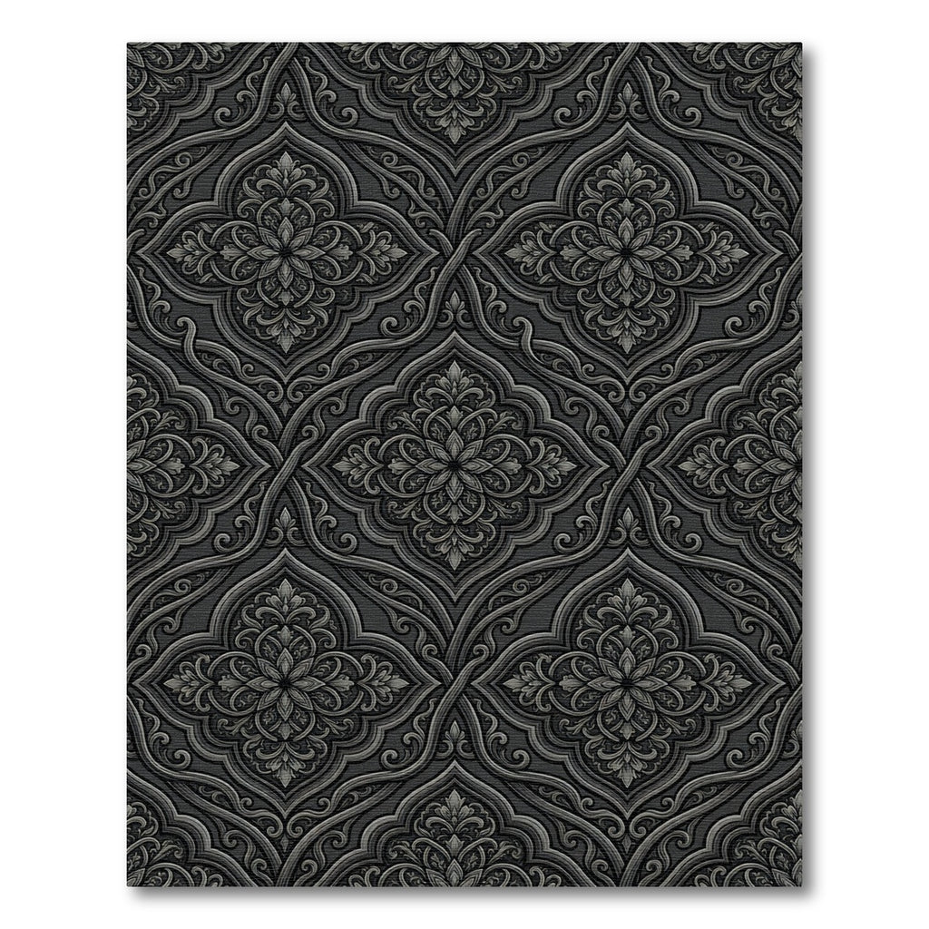 Dark Charcoal Arabesque Medallion Rug