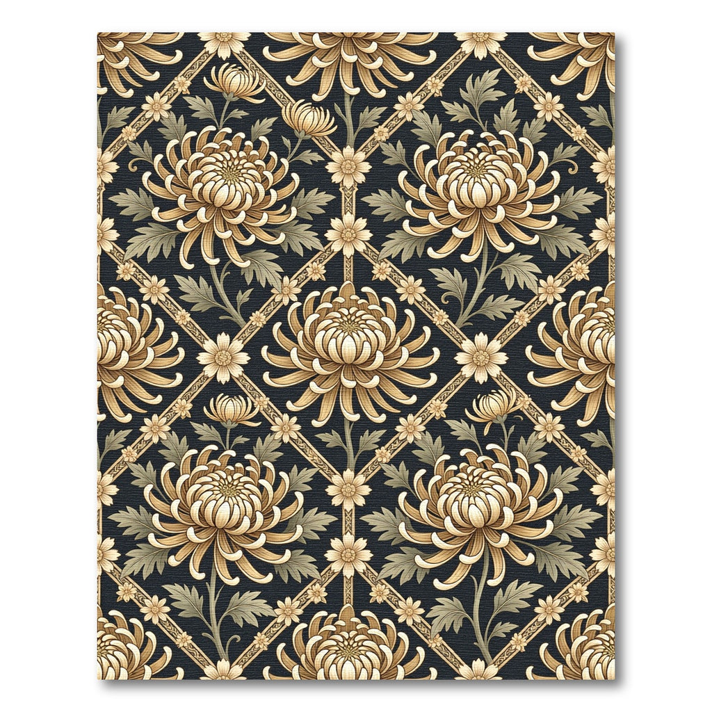 Golden Chrysanthemum Floral Lattice Rug