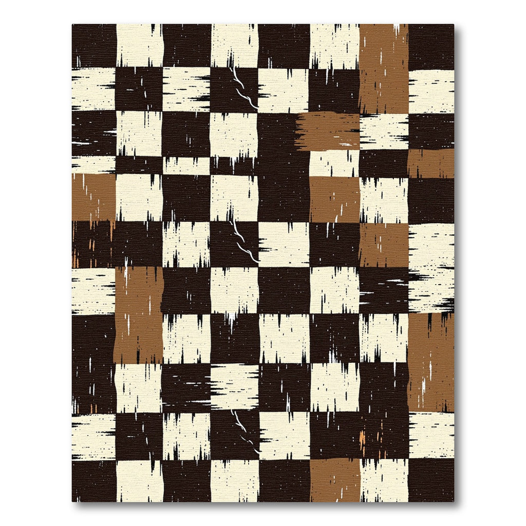 Distressed Earth Tone Checkered Geometric Rug