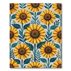Sunlit Yellow Sunflower Botanical Illustration Rug