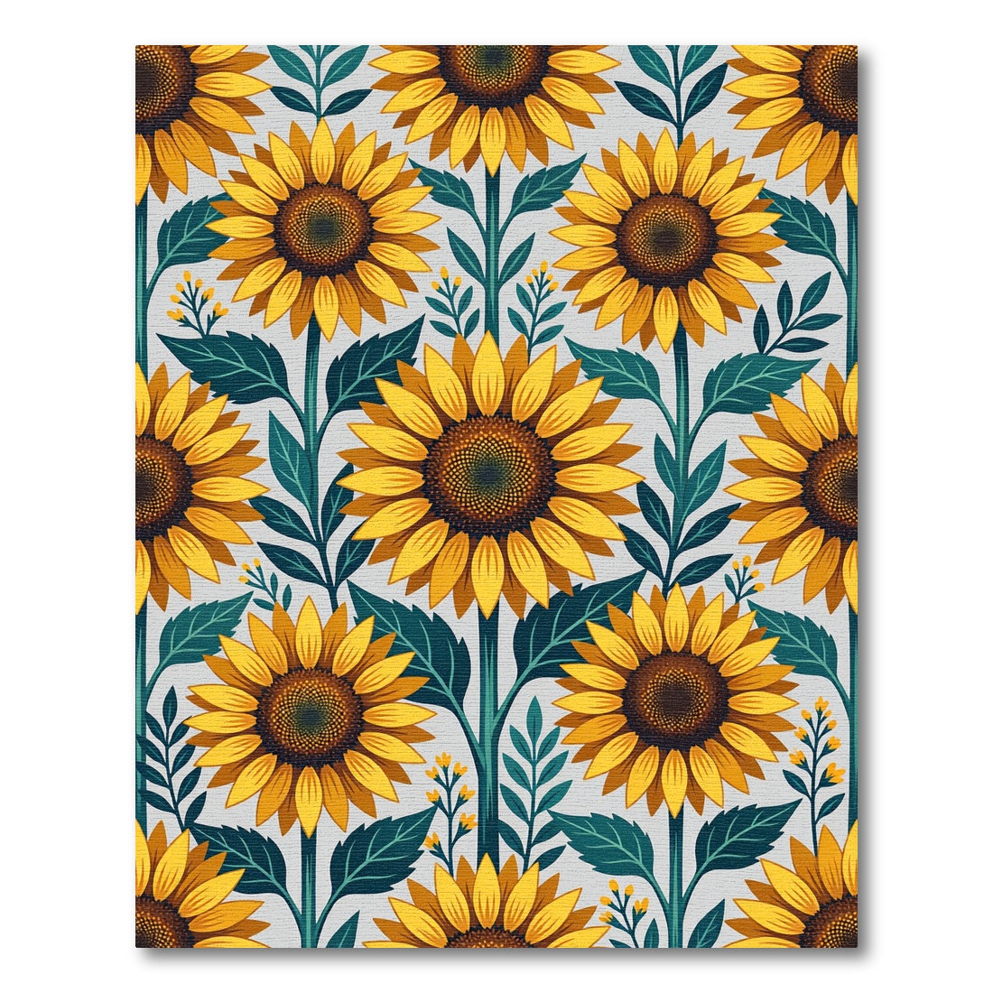 Sunlit Yellow Sunflower Botanical Illustration Rug
