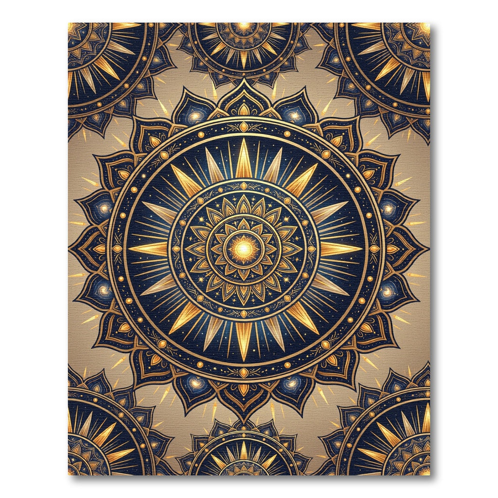 Golden Sunburst Navy Mandala Rug