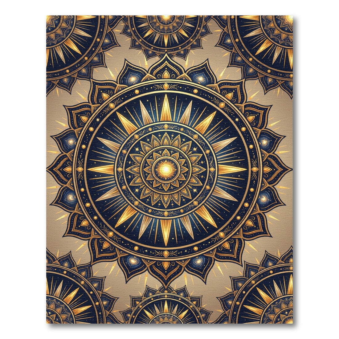 Golden Sunburst Navy Mandala Rug