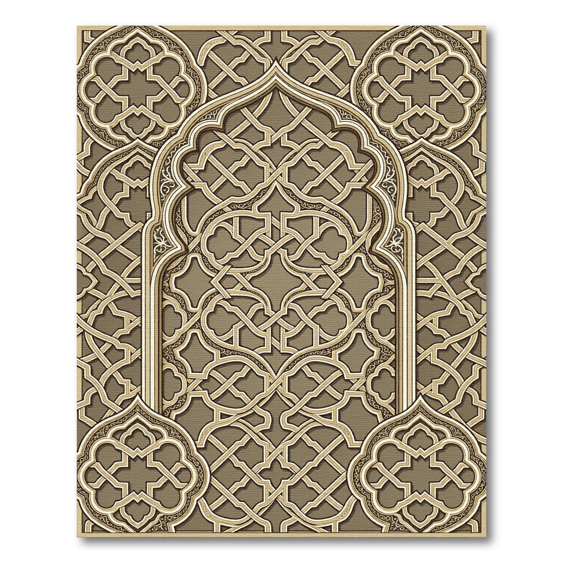 Intricate Beige Geometric Interlaced Arabesque Rug