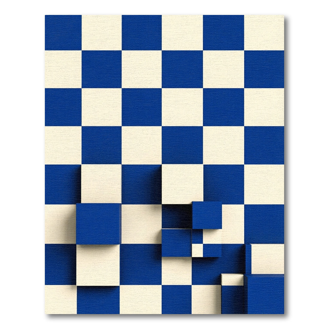 Cobalt Cream Checkerboard Cubes Rug
