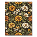 Golden Marigold Floral Botanical Dark Backdrop Rug
