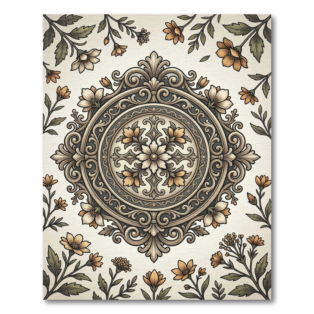 Vintage Floral Medallion Antique Gold Rug