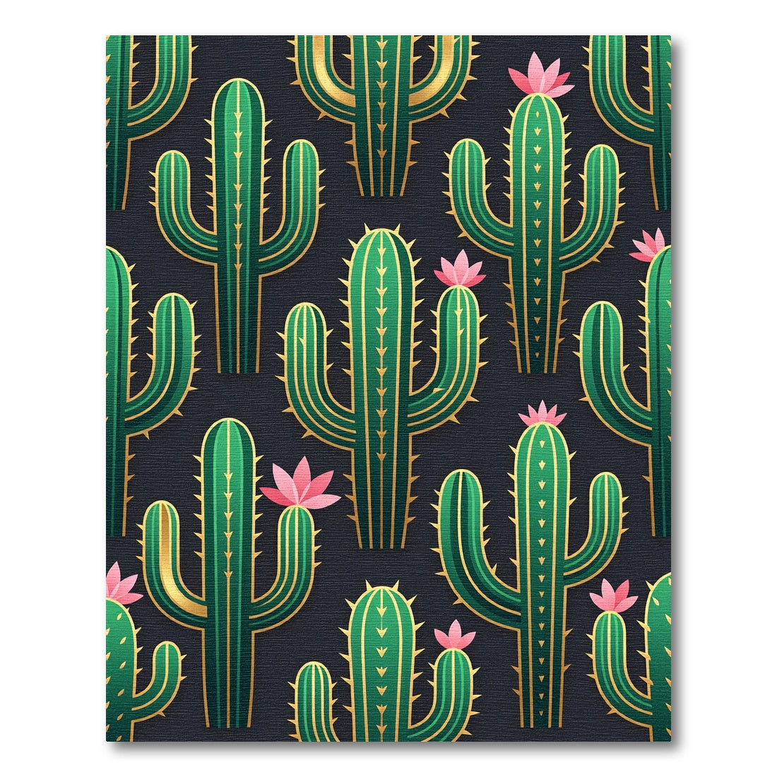 Green Cactus Desert Bloom Gold Accent Rug
