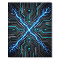 Electric Blue Cybernetic Circuit Grid Rug