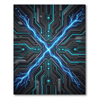 Electric Blue Cybernetic Circuit Grid Rug