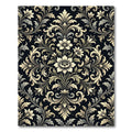 Elegant Cream Floral Damask Black Backdrop Rug