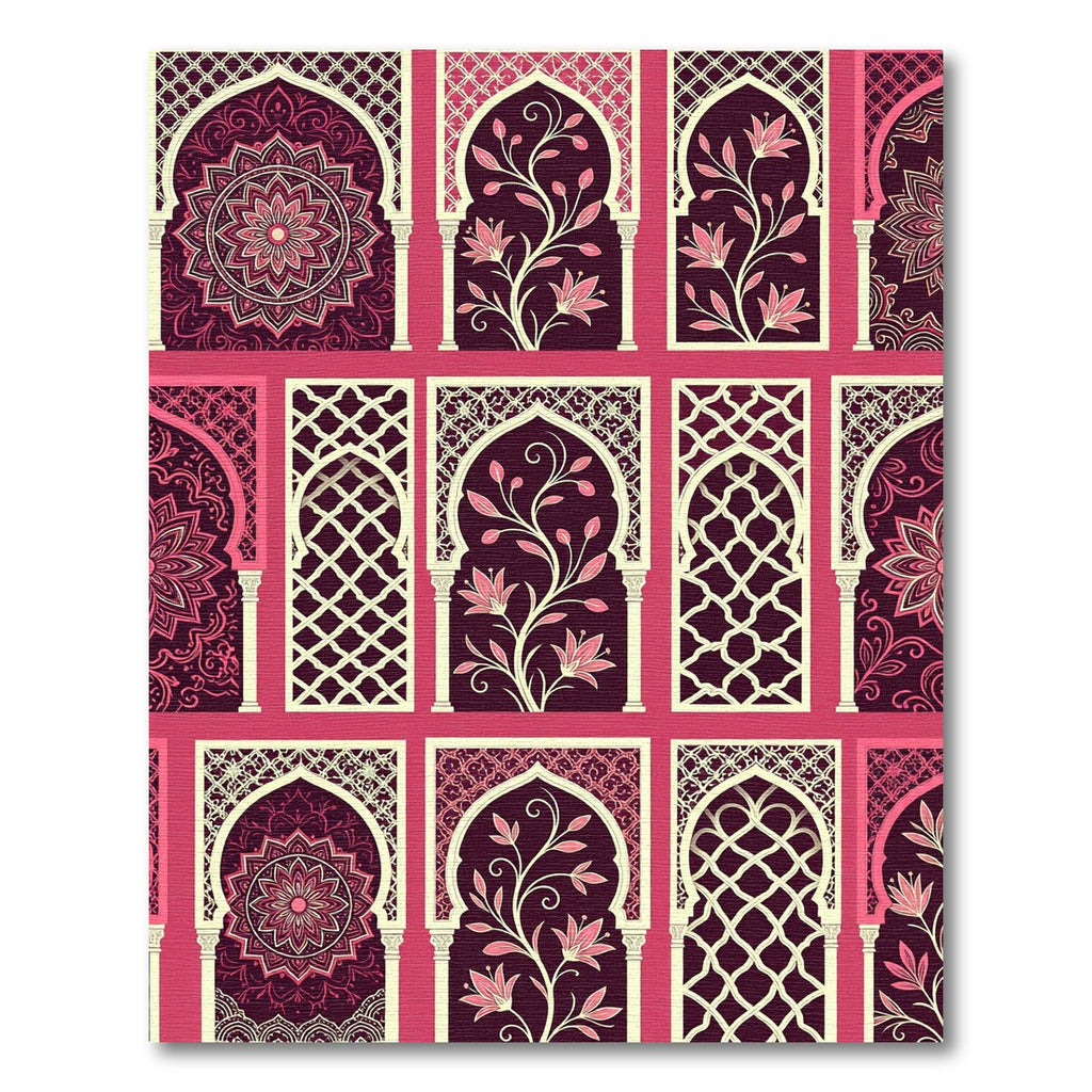 Blush Pink Floral Moorish Arch Tapestry Rug