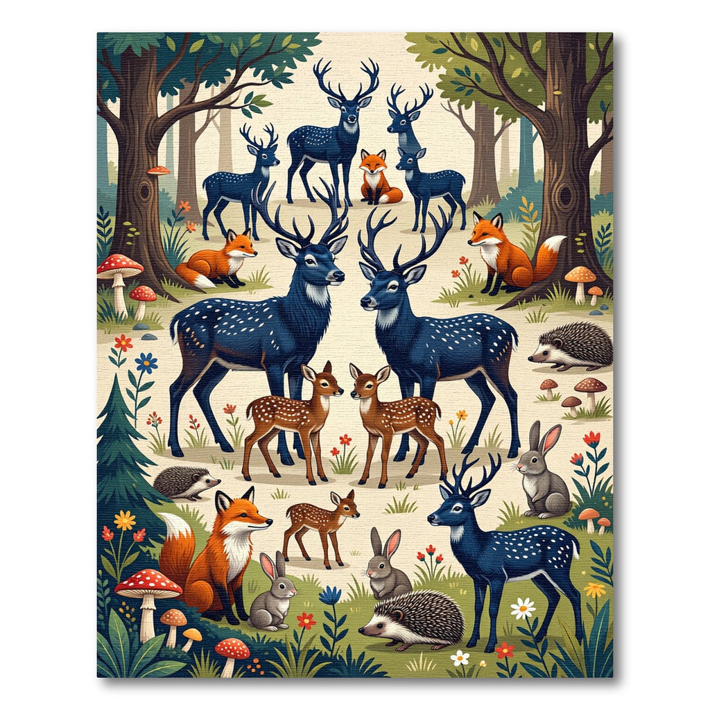Enchanted Forest Deer and Fox Scene Rug