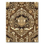 Golden Baroque Carriage and Floral Damask Rug