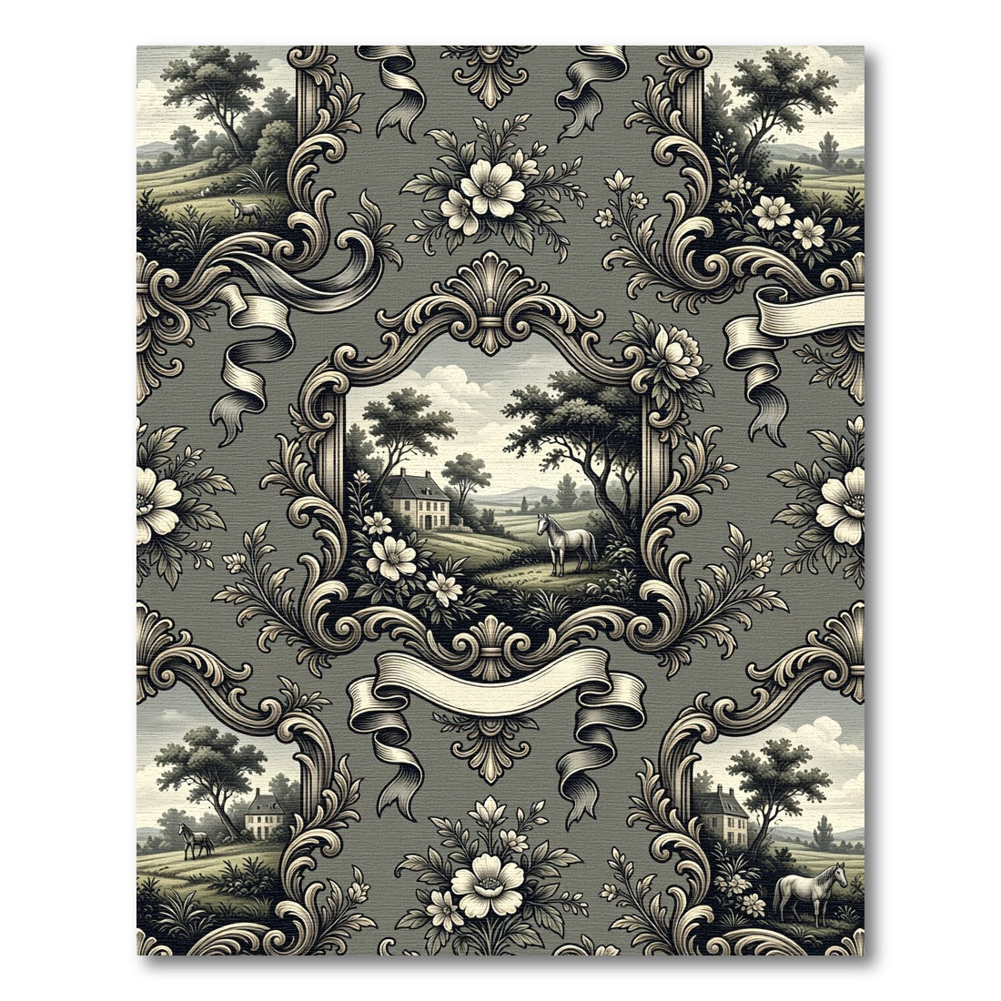 Toile Noir Horse Manor Landscape Wallpaper Rug