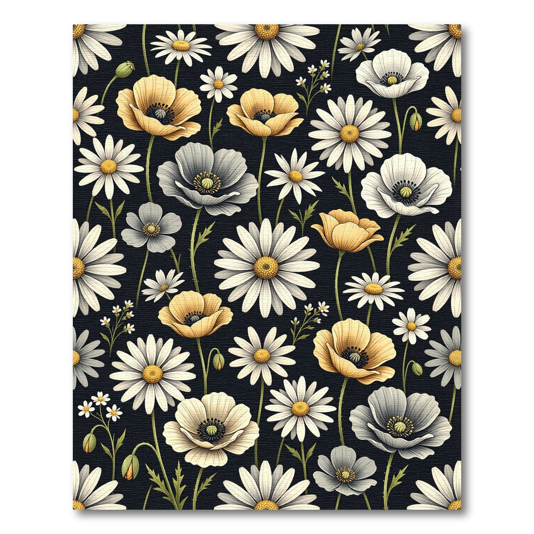 Botanical Golden Poppy and Daisy Meadow Rug