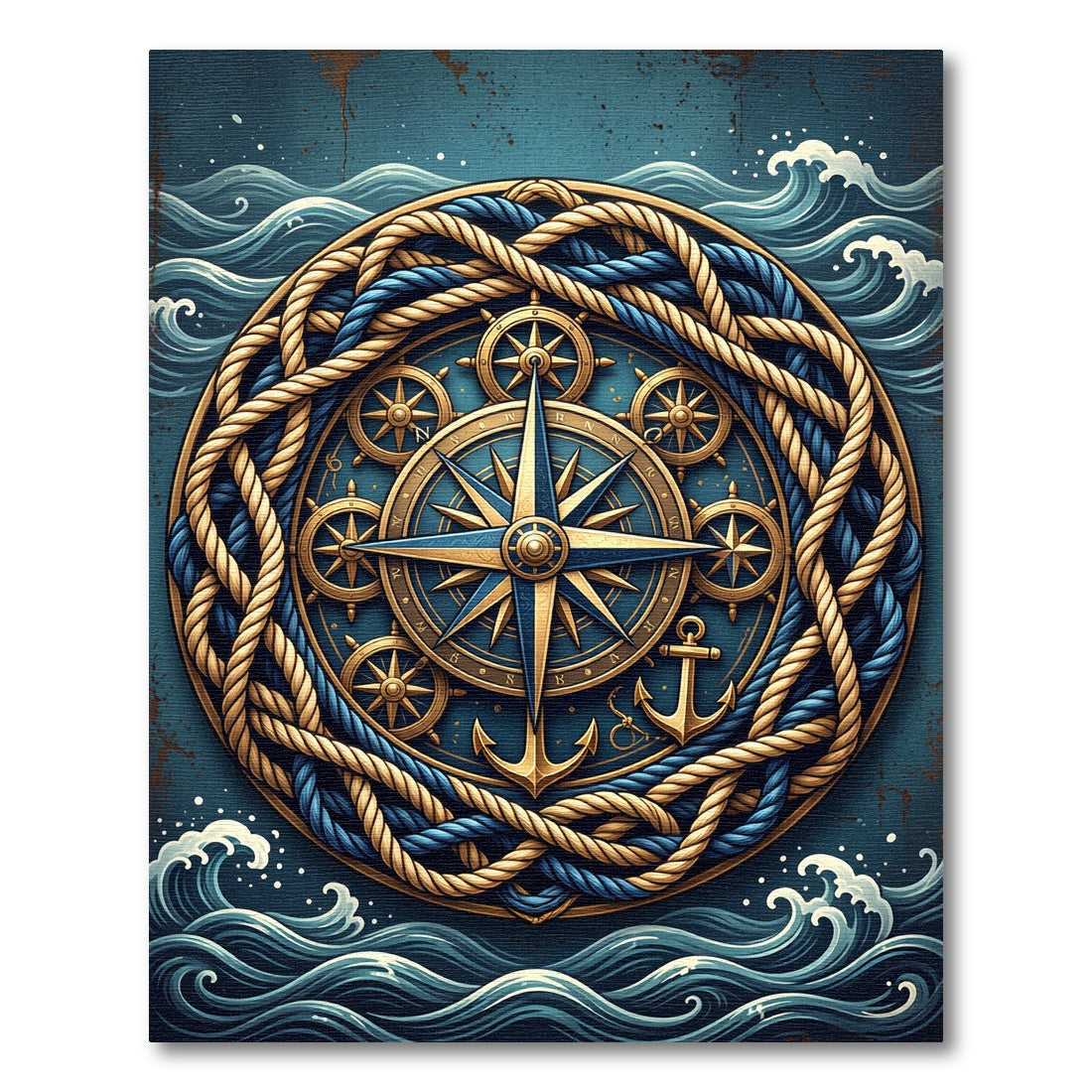 Nautical Compass Anchor Braided Rope Art Rug