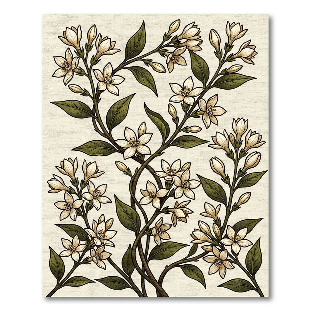 Elegant Cream Botanical Jasmine Vine Rug