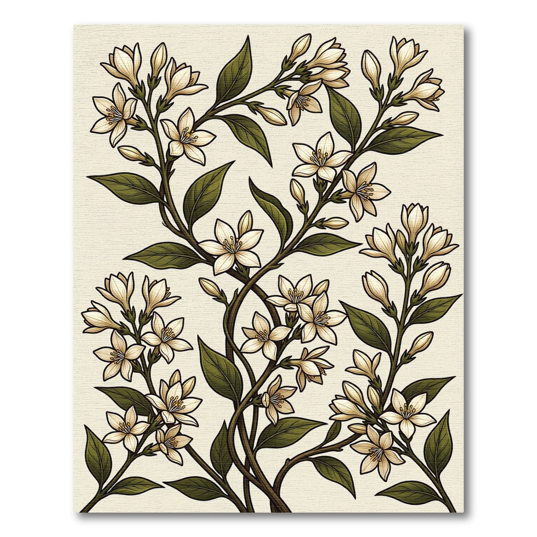 Elegant Cream Botanical Jasmine Vine Rug