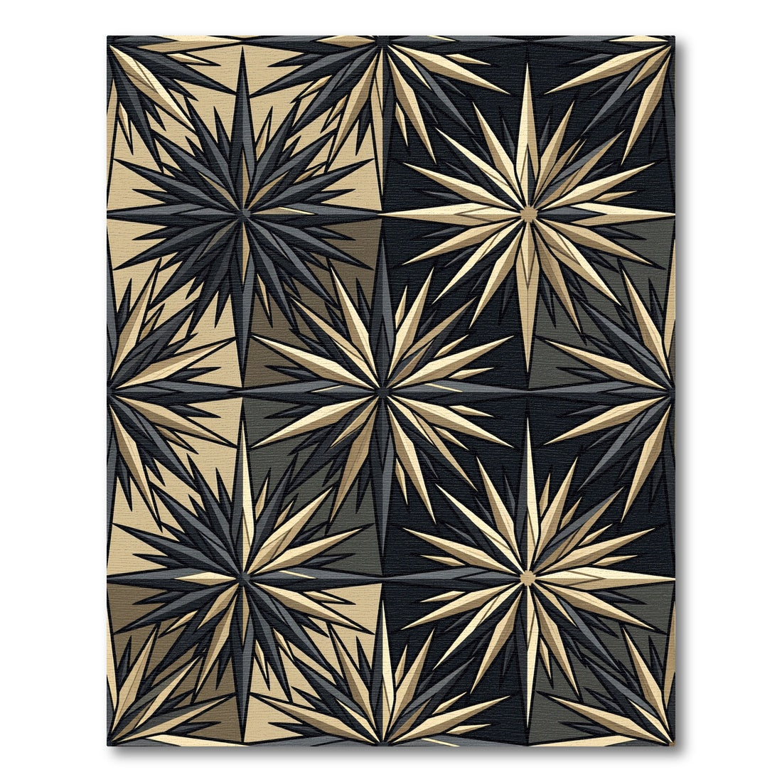 Geometric Gold And Black Sunburst Rug