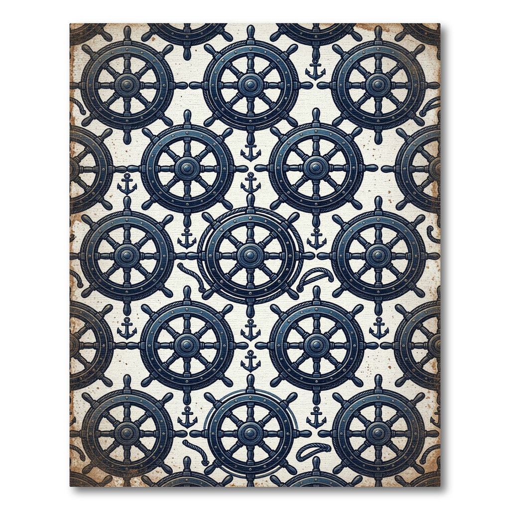 Navy Nautical Helm and Anchor Texture Rug