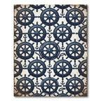 Navy Nautical Helm and Anchor Texture Rug
