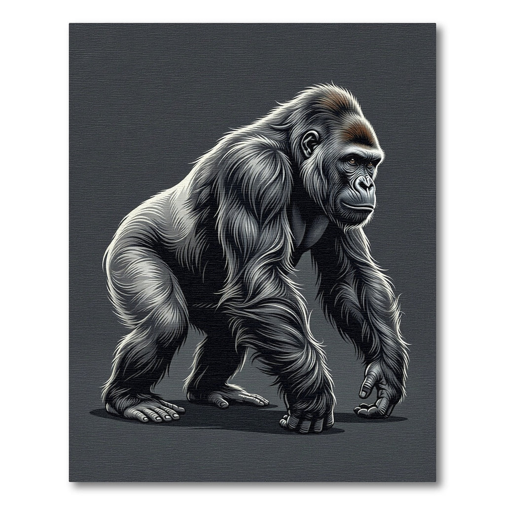 Majestic Charcoal Silver Gorilla Illustration Rug