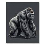 Majestic Charcoal Silver Gorilla Illustration Rug