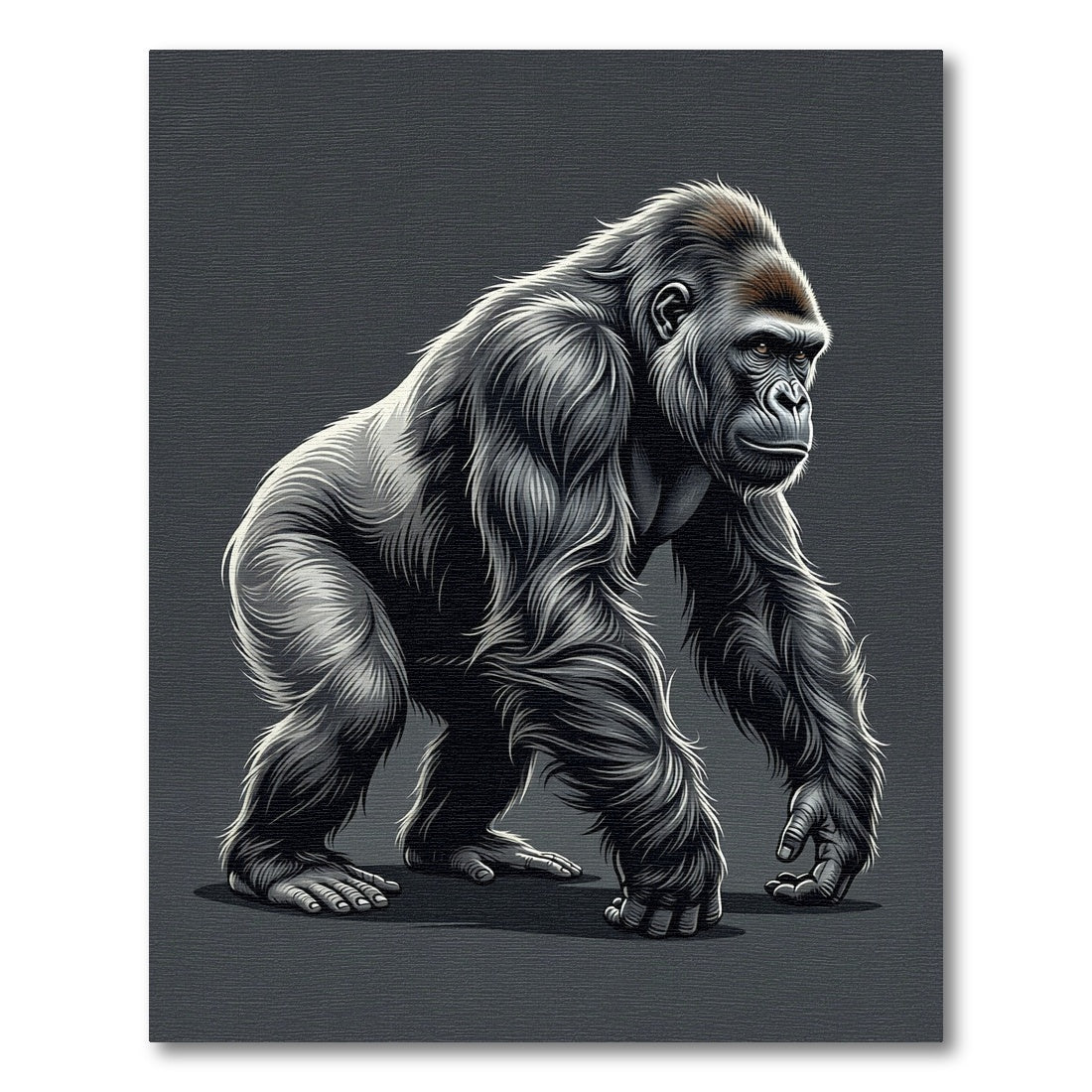 Majestic Charcoal Silver Gorilla Illustration Rug