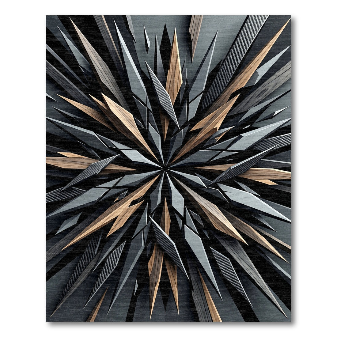 Sharp Geometric Wood Carbon Fiber Starburst Rug